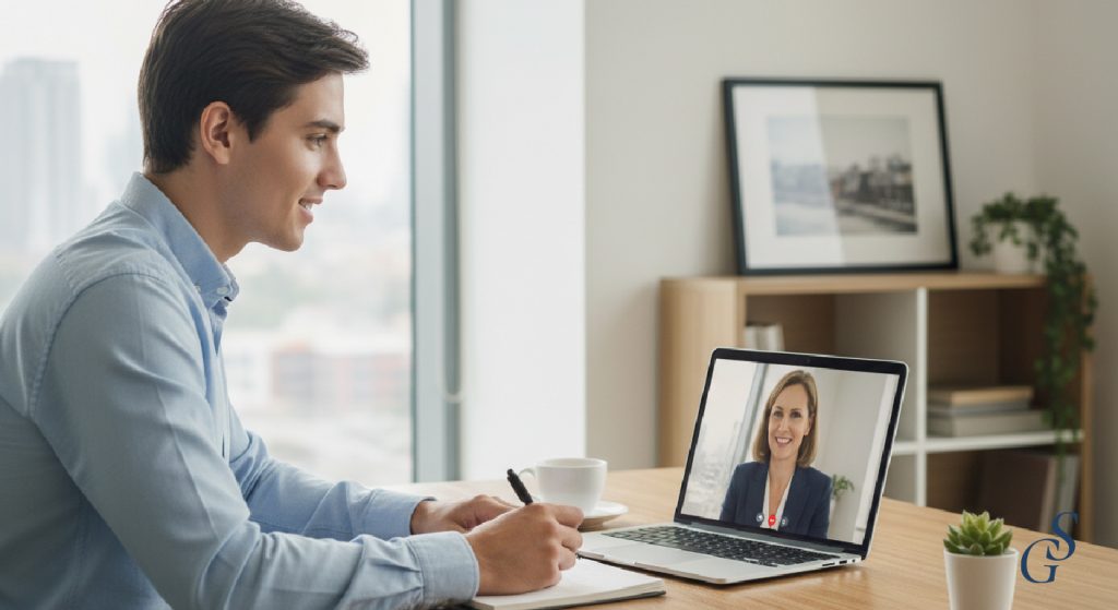 Job coaching session via Zoom. AI-generated image.